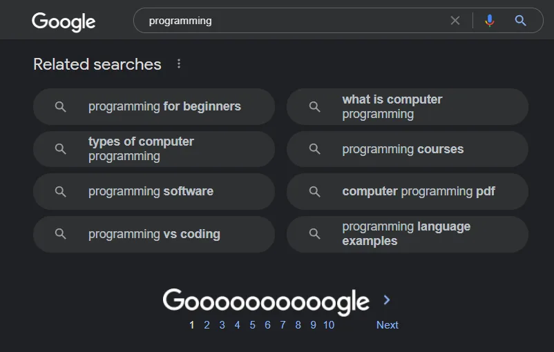 Google Search for programming