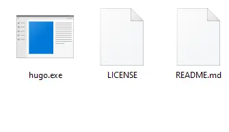 The files that should appear in <code>C:\Hugo\bin</code>
